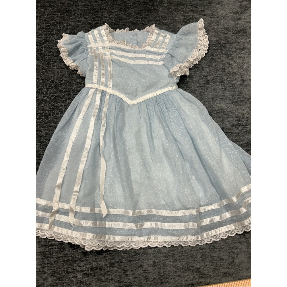 VTG Jeunes Filles Gunne Sax Girls 4 Blue Floral Prairie‎ Dress Lace Cottagecore